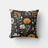秋エレガントの離れ花柄ブラック クッション (正面)