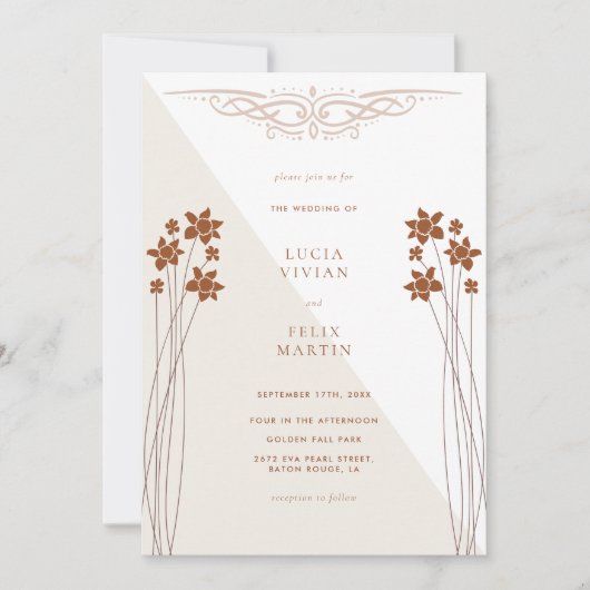 秋エレガントの2色フローラQRコードフォト結婚ズ 招待状 (正面)