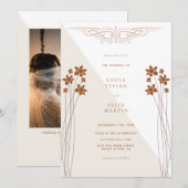 秋エレガントの2色フローラQRコードフォト結婚ズ 招待状 (正面/裏面)