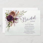 秋エレガントウィンタープラムパープルブライダルシャワー 招待状 (正面/裏面)