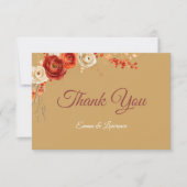 秋エレガントオレンジテラコッタフローラ結婚ズ サンキューカード (正面)