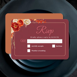 秋エレガントオレンジテラコッタフローラ結婚ズ 出欠カード