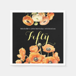 秋エレガントオレンジフローラ50th誕生日パーティー スタンダードカクテルナプキン