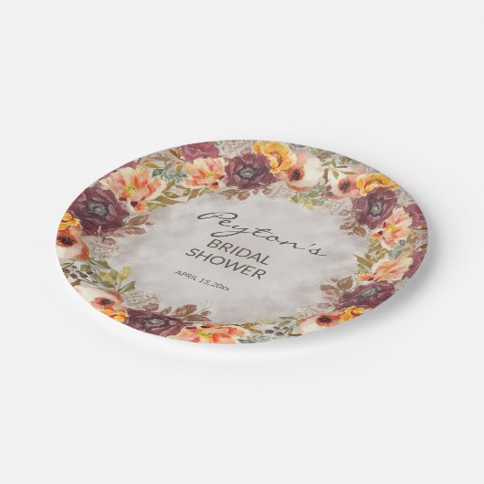 秋エレガントオータムオレンジブルゴーニュブライダルシャワー ペーパープレート (アングル)