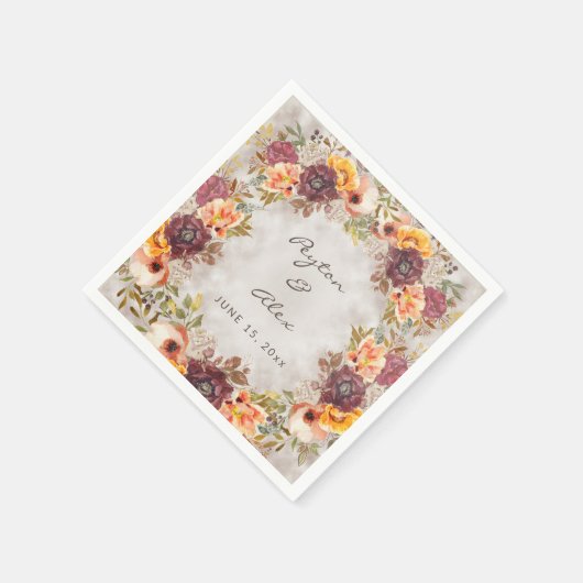 秋エレガントオータムオレンジブルゴーニュ結婚ーズ スタンダードカクテルナプキン (角)