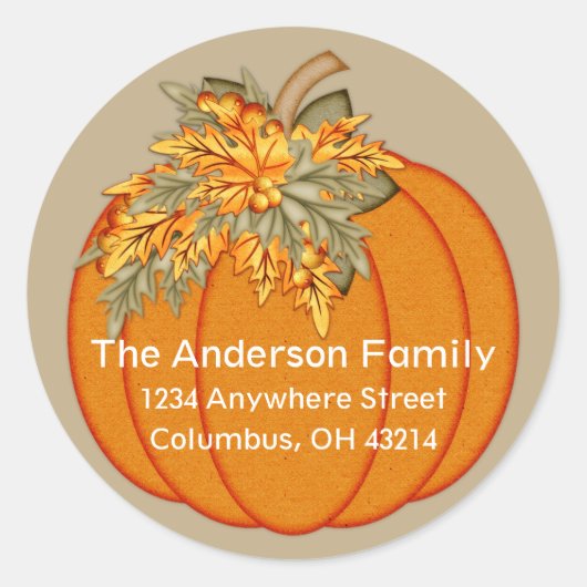 秋エレガントカボチャ差出人住所 ラウンドシール (正面)