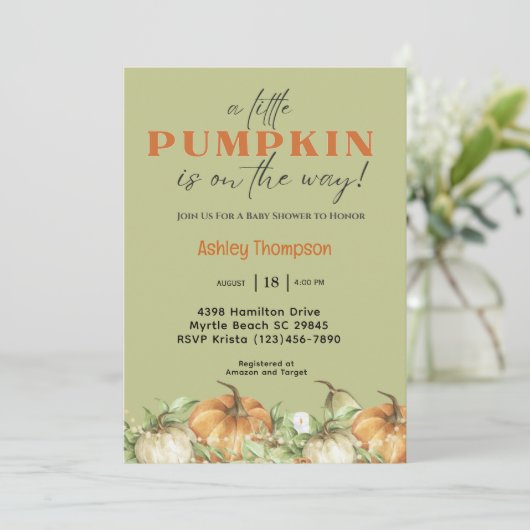 秋エレガントカボチャ赤ちゃんシャワー 招待状 (スタンド正面)