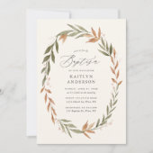 秋エレガントグリーンリーリースバプテスマ 招待状 (正面)