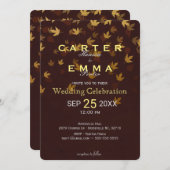 秋エレガントゴールデン葉結婚式招待状 招待状 (正面/裏面)