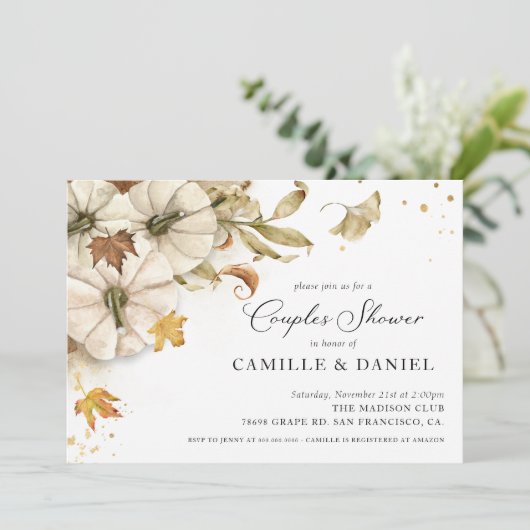 秋エレガントパンプキンカップルウェディングシャワー 招待状 (スタンド正面)