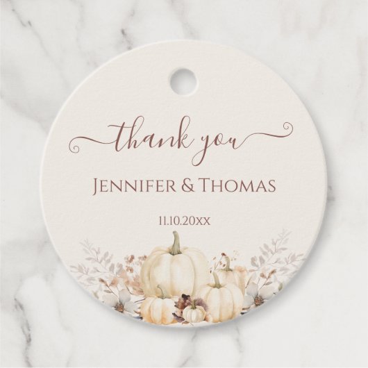 秋エレガントパンプキンズサンキュー結婚式の引き出物ラベル フェイバータグ (正面)