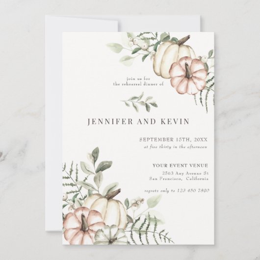 秋エレガントパンプキンボホオータムリハーサルディナーディナー 招待状 (正面)