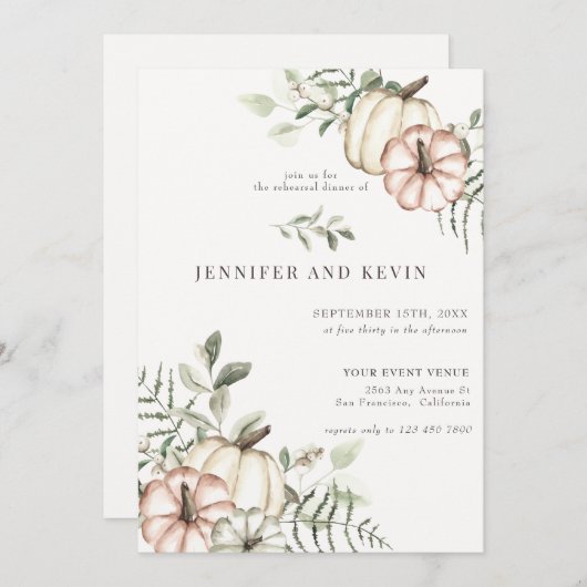 秋エレガントパンプキンボホオータムリハーサルディナーディナー 招待状 (正面/裏面)