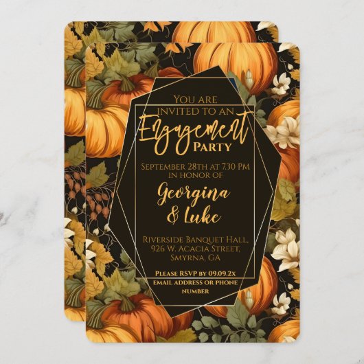 秋エレガントパンプキン婚約パーティ 招待状 (正面/裏面)