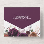秋エレガントパープルシャンパンラストフローラズ結婚 オールインワン招待状 (裏面)