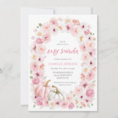 秋エレガントピンクカボチャフローラガールベビーシャワー 招待状 (正面)