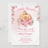 秋エレガントピンクカボチャ赤ちゃんシャワー 招待状 (正面)