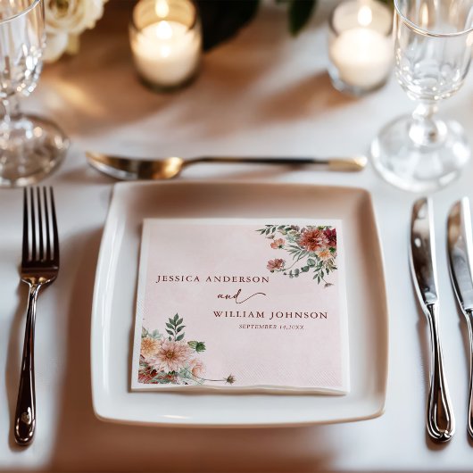 秋エレガントピンクトーンウェディングパーティー スタンダードカクテルナプキン