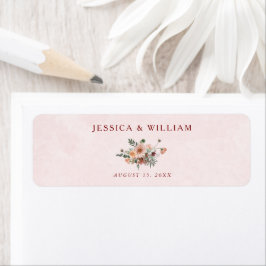 秋エレガントピンク調の結婚差出人住所 ラベル