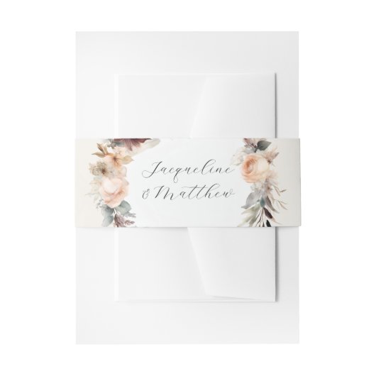 秋エレガントピーチフローラセージ水の色結婚の 招待状ベリーバンド (正面例)