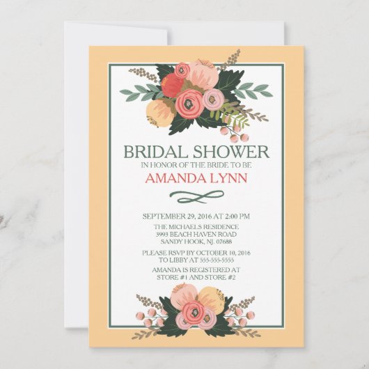 秋エレガントフラワーブライダルシャワー招待 招待状 (正面)