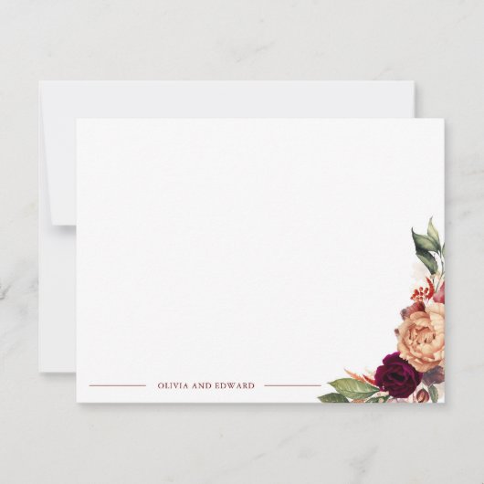 秋エレガントフローラのフルネームまたはカップルの名前 ノートカード (正面)