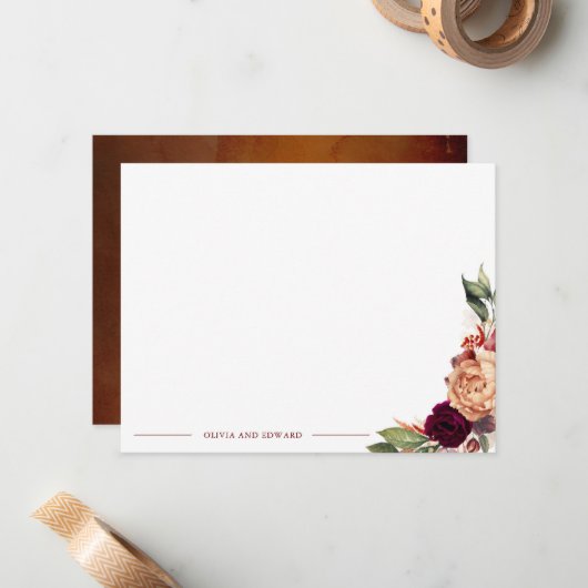 秋エレガントフローラのフルネームまたはカップルの名前 ノートカード (正面/裏面インサイチュ)