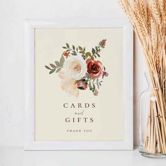 秋エレガントフローラウェディングカードとギフトサイン フォトプリント           