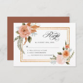 秋エレガントフローラテラコッタ赤面フラワーズ金ゴールド 出欠カード (正面/裏面)