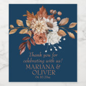 秋エレガントフローラネイビーブルー結婚式の引き出物 ワインラベル (シングルラベル)