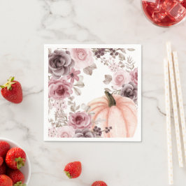 秋エレガントフローラパンプキンニュートラル水彩 スタンダードカクテルナプキン