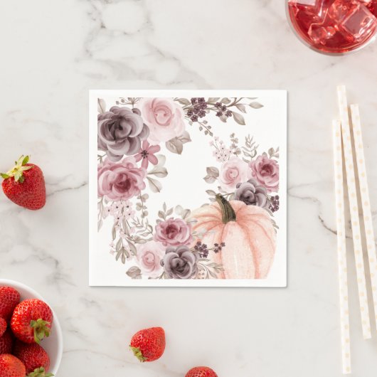 秋エレガントフローラパンプキンニュートラル水彩 スタンダードカクテルナプキン (インサイチュ)