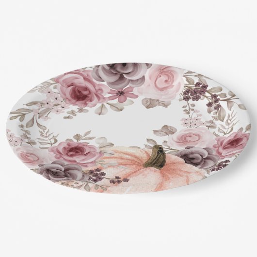 秋エレガントフローラパンプキンニュートラル水彩 ペーパープレート (アングル)