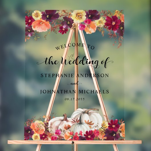 秋エレガントフローラパンプキ結婚ンズウェルカム アクリルサイン (ニュートラル)