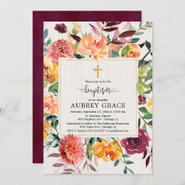 秋エレガントフローラブルゴーニュ水彩洗礼 招待状