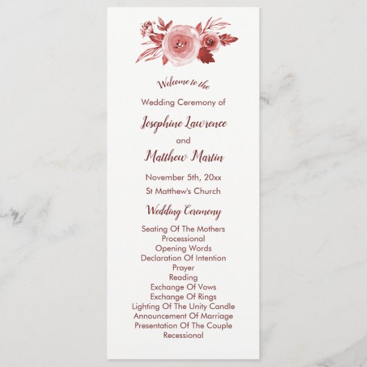 秋エレガントフローラブルゴーニュ結婚式 プログラム (正面)