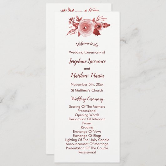 秋エレガントフローラブルゴーニュ結婚式 プログラム (正面/裏面)