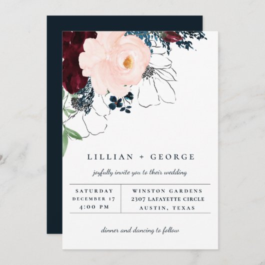 秋エレガントフローラブーケ結婚式招待状 案内状 (正面/裏面)