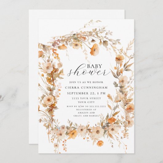 秋エレガントフローラベビーシャワー 招待状 (正面/裏面)