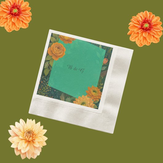 秋エレガントフローラモノグラ結婚ム 縁ありカクテルナプキン