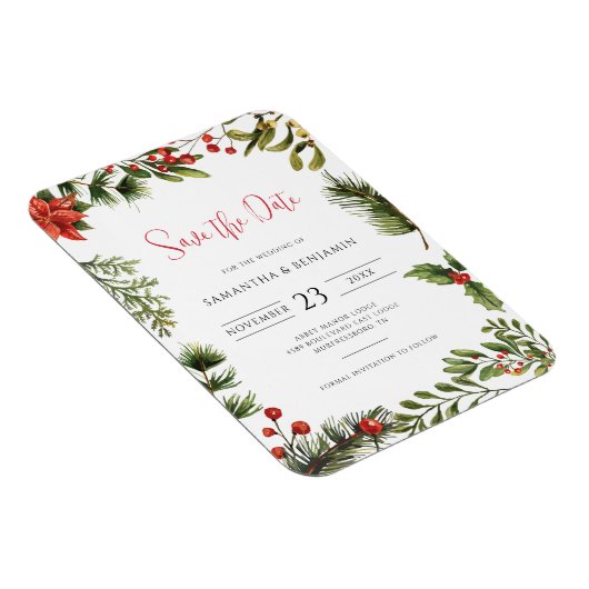 秋エレガントフローラ冬の結婚式の日付を保存 マグネット (右側)