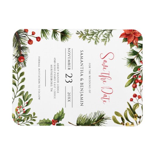 秋エレガントフローラ冬の結婚式の日付を保存 マグネット (横)