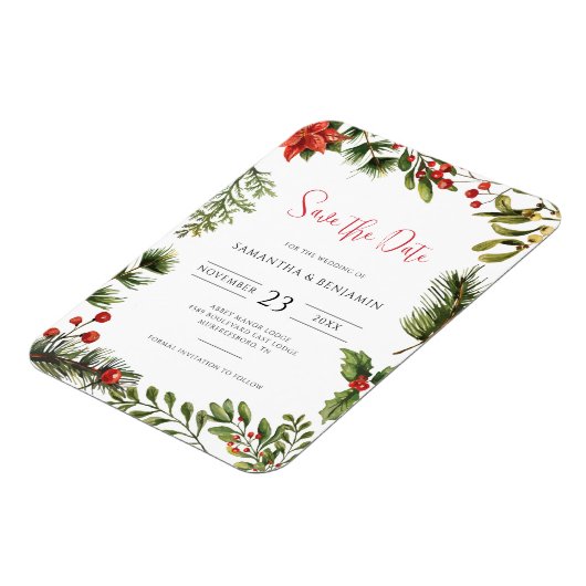 秋エレガントフローラ冬の結婚式の日付を保存 マグネット (左側)