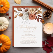 秋エレガントフローラ感謝祭ディナーバラ金ゴールド 箔招待状