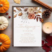 秋エレガントフローラ感謝祭ディナーバラ金ゴールド 箔招待状