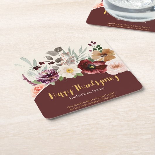 秋エレガントフローラ感謝祭 スクエアペーパーコースター (アングル)