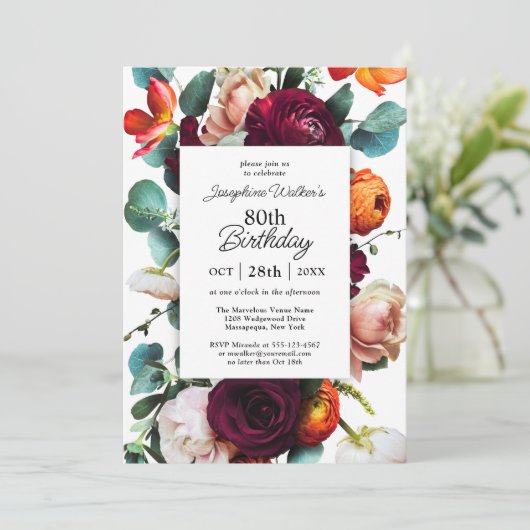 秋エレガントフローラ80th誕生日パーティー 招待状 (スタンド正面)