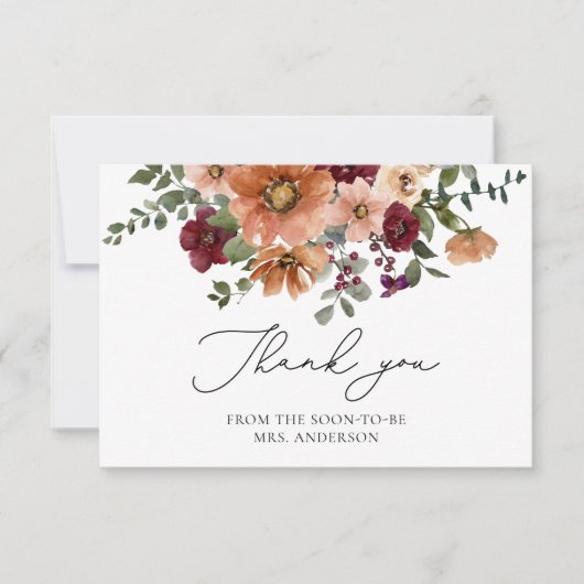 秋エレガントブライダルシャワーサンキュー カード (正面)