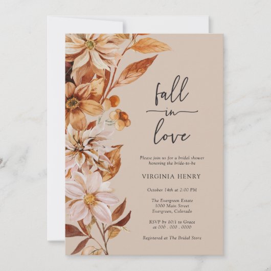秋エレガントブライダルシャワー招待 招待状 (正面)