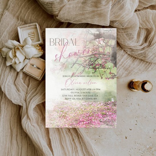 秋エレガントブライダルシャワー – パープルフローラテーマ 招待状